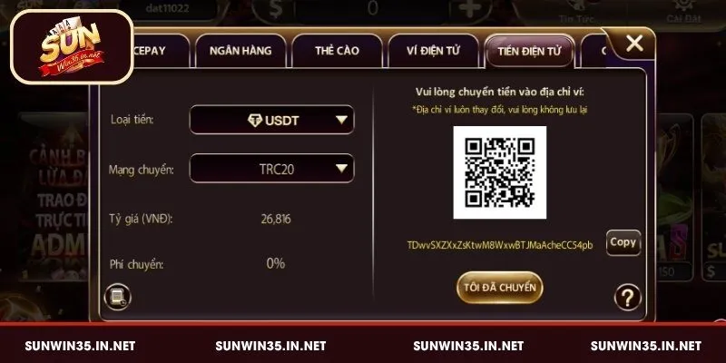 Cách gửi tiền Sunwin bằng tiền điện tử
