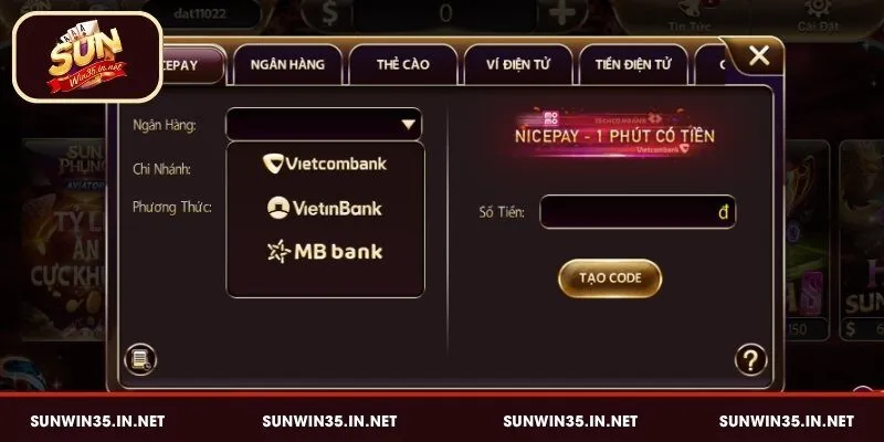 Cách nạp tiền Sunwin bằng NicePay
