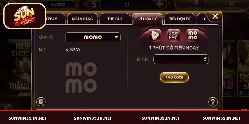 Gửi vốn vào Sunwin qua ví điện tử Momo
